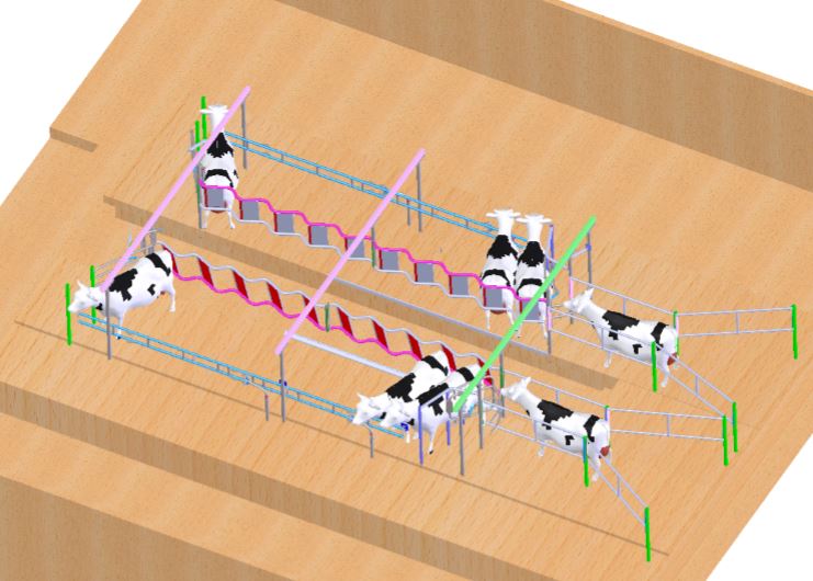 Parrabone dairy parlor 3D model layout — modular bolt-together stall configuration view